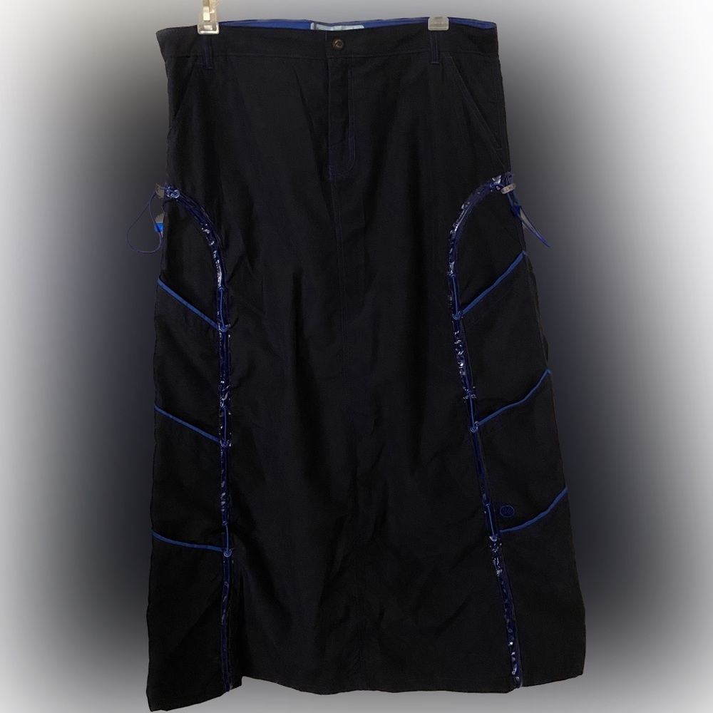 RARE Y2K MacGirl long blue Cyber Goth skirt Rave Club Kid hidden pocket size XL